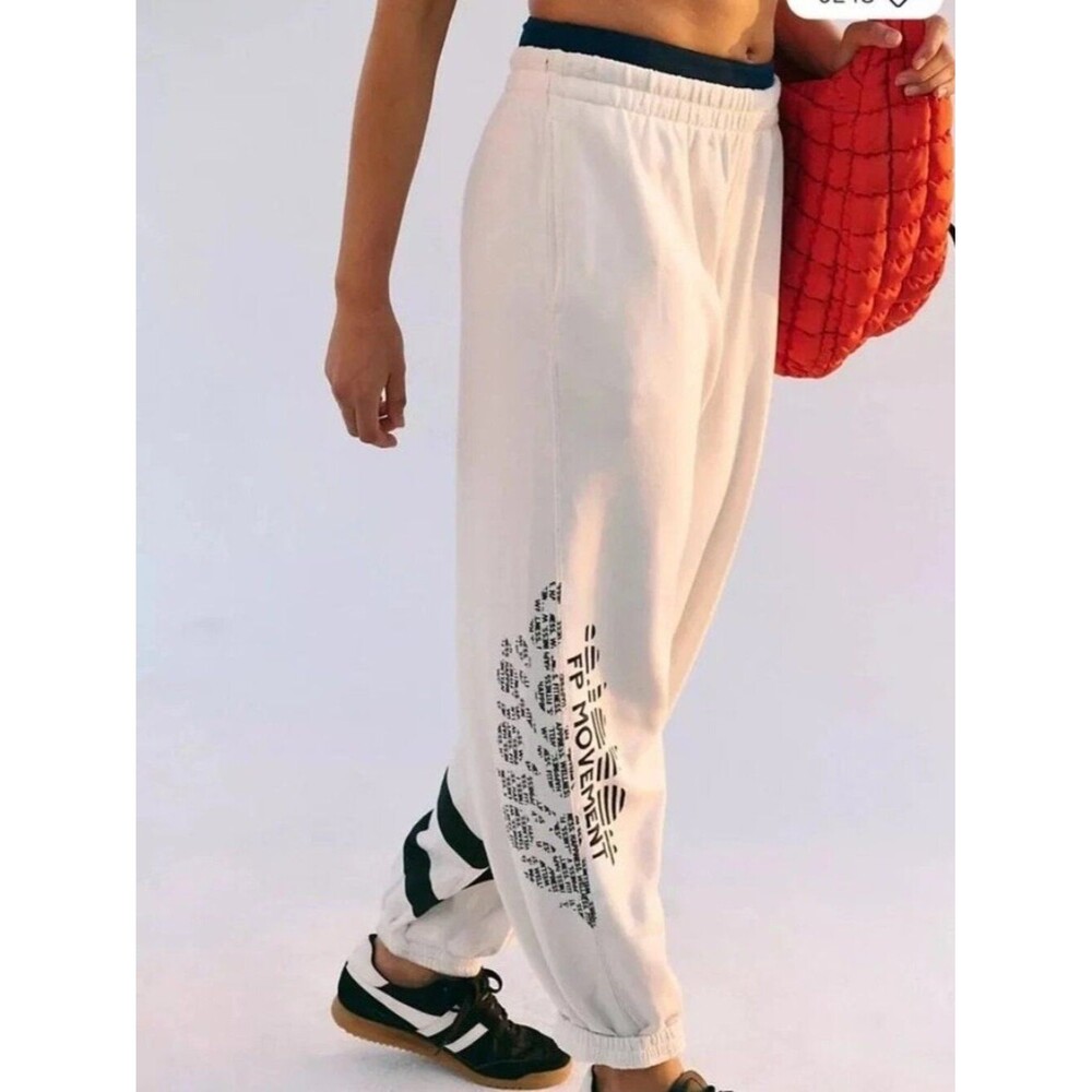 Free People FP Movement All Star Logo Sweatpants Graphic Printed White XL 291097
